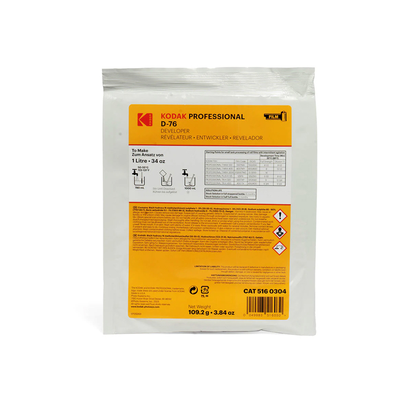  KODAK PROFESSIONAL D-76 B&W Film Developer, Powder Concentrate to Make 1 Liter