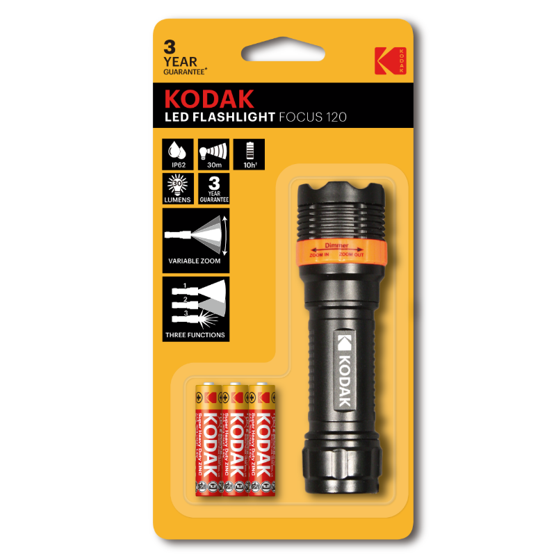 Kodak LED Flashlight Focus 120 750mW   Bk 3AAA HD  